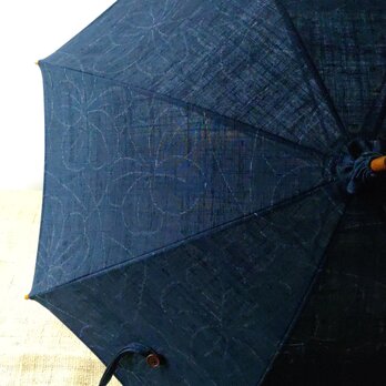 日傘紬（紺白線花A）01204