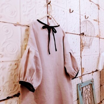 N様オーダーアンティークモーヴリネンのパフスリーブワンピース