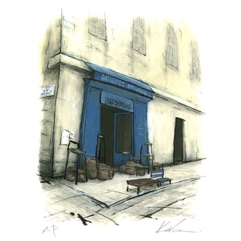風景画 パリ 版画「街角の雑貨屋」の画像