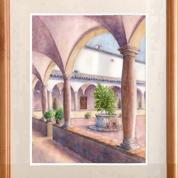 水彩画原画　修道院の庭・イタリア　＃497の画像