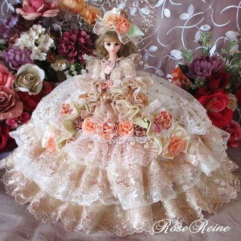 アンネローゼ王妃 高貴なハニーピンクのミルフィーユフリル 豪華ドリームグラデーションドールドレスの画像
