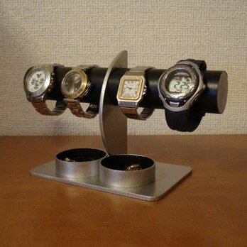 母の日　ラッピング　腕時計スタンド　名入れ　ブラックダブル丸トレイハーフムーン4本掛け腕時計スタンドの画像