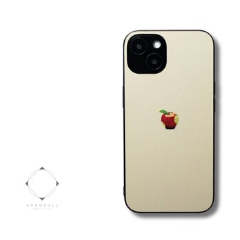 【曲げても落としても割れないガラス】iPhoneケースカバー（ベージュ×ブラック）赤リンゴ　耐衝撃15/14/13/12/SE3の画像