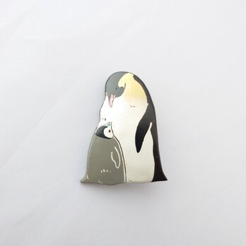 なかよし皇帝ペンギン親子 漆ブローチの画像