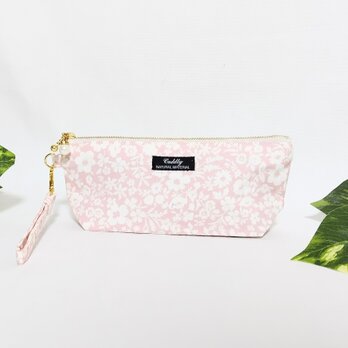 ピンクの小花 持ち手付きペンケース（大）の画像