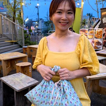 リバーシブルあずま袋 ペパーミントにむらさきのお花の画像