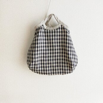 リネン ブロックチェック 柄 グラニーバッグ 手さげ