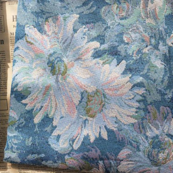 油絵感の花柄 ジャカード織りのブルー厚い生地 [2659]の画像