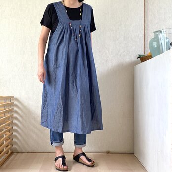 SALE　フリーサイズ ルーミーワンピース　デニムシャンブレーの画像