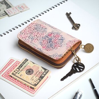 キーウォレット [ ミニ財布 + キーケース ]（アジサイ）本革 コンパクト 紫陽花の画像