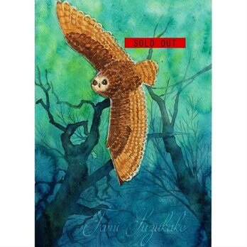 水彩画・原画「森のフクロウ」 | iichi 日々の暮らしを心地よくする