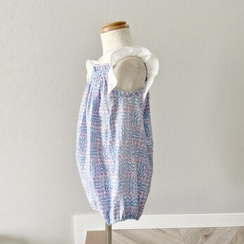 （６０ｃｍ） LIBERTY SleepingRose cotton romper／蝶々のベイビーロンパース／ダブルガーゼの画像