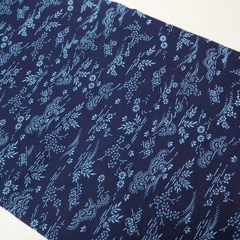 y0081a　流水に花文 浴衣木綿ハギレ 290cm / 古布 古裂 布草履 着物 吊るし飾り押絵 材料 ハンドメイド