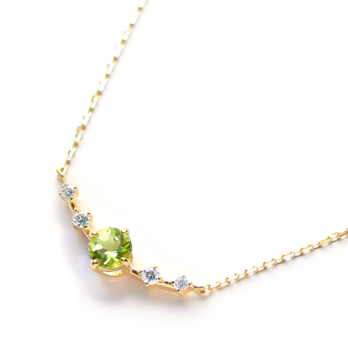 K18 ペリドット＆ダイヤモンドのネックレス（ラウンドカット）~Ello Lily~ 8月誕生石の画像