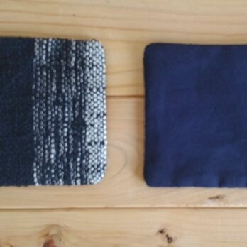 手織コースターＢ (綿とリネン、紺色)の画像