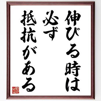 名言「伸びる時は、必ず抵抗がある」手書き書道色紙額／受注後の毛筆直筆（Z3533）の画像