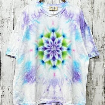タイダイ染め　ビッグシルエット Tシャツ　Mサイズ　曼荼羅　ブルー×パープル　Hippies Dye HD16-50の画像