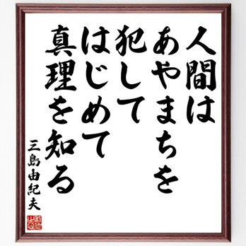 三島由紀夫の名言「人間はあやまちを犯して、はじめて真理を知る」額付き書道色紙／受注後直筆／Z8758の画像