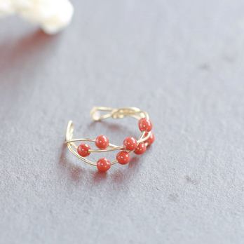 Size:L Ring/Ear cuff ２way 14kgf Swarovski Pearl Coral Twist Ringの画像