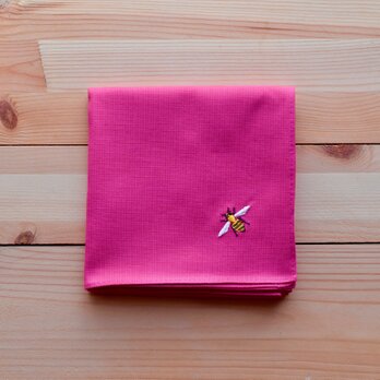 コットン ハンカチ ピンク ミツバチ刺繍の画像