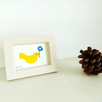 原画「花と鳥（黄）」 ※木製ミニ額縁入り　の画像