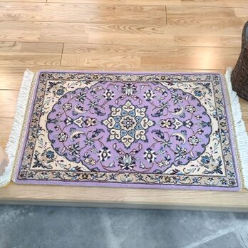 ペルシャ絨毯　ナイン産　マット　パープル　80×50cm 手織り絨毯　ラグ　　の画像