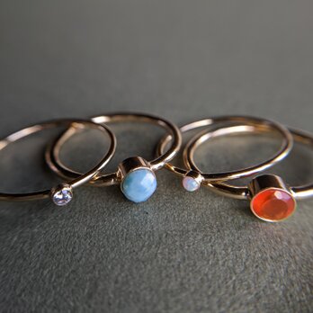 14Kgf Stacking ring * quattro + α *　天然石夏色スタッキングリング【9号】の画像