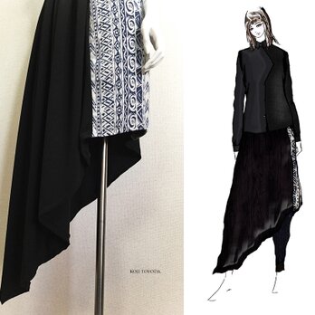 【1点もの・デザイン画付き】アシメトリーゴブラン織り切り替えスカート（KOJI TOYODA）の画像