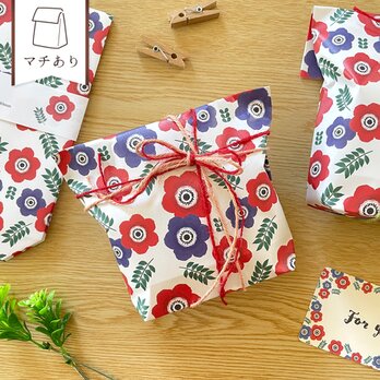 アネモネのギフトバッグ〈5枚入〉マチあり紙袋 ペーパーバッグ ラッピング袋 花柄 可愛い クリスマスギフト バレンタインの画像