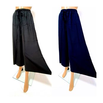 ❤SALE❤シルクのような肌心地❤落ち感が綺麗でスカート感覚！リラックスキュロットパンツ◎1サイズで7～13号の方に対応:黒/紺の画像