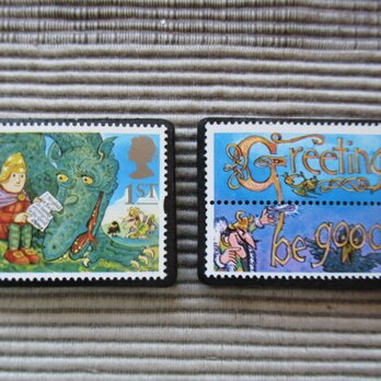 イギリス　タブ付き童話切手ブローチセット 8012の画像