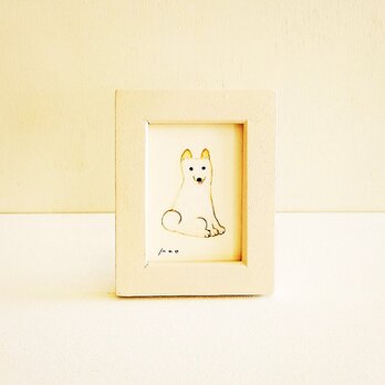 【オーダー制作】原画「笑う犬」※木製ミニ額縁入り　　イラスト・水彩・犬の絵・アクリル画の画像