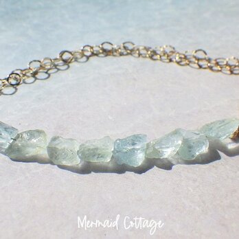 *14kgf* Raw Aquamarine Bracelet アクアマリン ハーフ＆ハーフ☆ゴールドチェーンブレスレットの画像