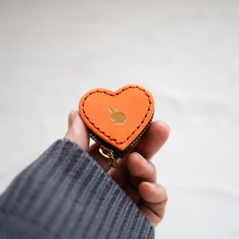 うさぎの心❤︎小さいハートの牛革コインケースorジュエリーケース/オレンジ/ ミニ 財布 コンパクトの画像