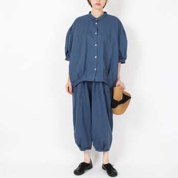 綿麻裾タックシャツ(ダークブルー)MK510VN126の画像