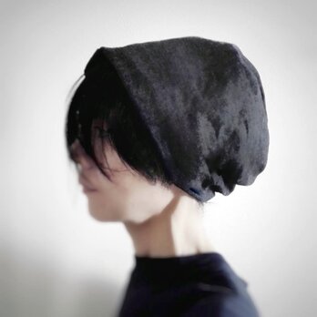 ターバンな帽子　ストレッチデニム+黒　送料無料の画像