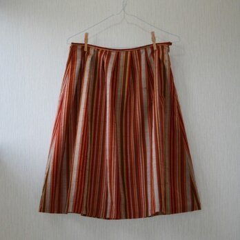 絹　コート地　朱グレー　縦縞　ヒップハングスカート　Mサイズの画像