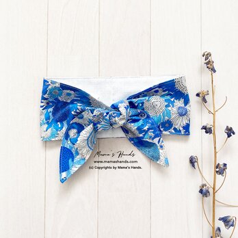 おしゃれな リバティ ひまわり 青 ブルー 薄手 綿100%  夏 保冷剤 冬 カイロ ネッククーラー スカーフの画像