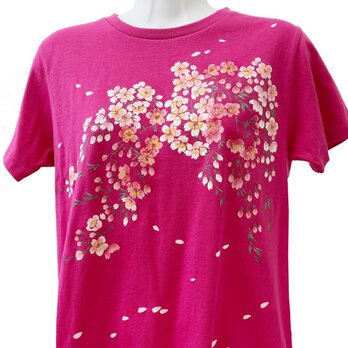 着物風　手染め京友禅Tシャツ　桜　ピンクの画像