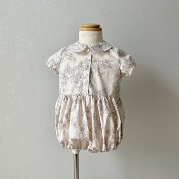 （８０ｃｍ）Organic cotton round collar romper／ラウンドカラーのロンパース・オフホワイトの画像