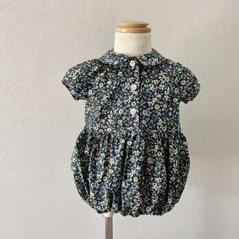 （９０ｃｍ）Organic cotton round collar romper／ラウンドカラーのロンパース・ネイビーの画像