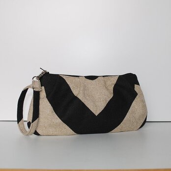 プリーツ入りポーチ - Chevron Black