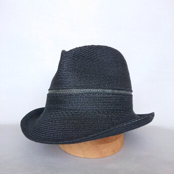 男女兼用 麻のブレード素材の上質なソフト帽 黒の画像