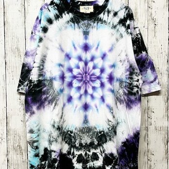 タイダイ染め　ビッグシルエット Tシャツ　XLサイズ　曼荼羅　ブラック×ブルー×パープル　Hippies Dye HD16-69の画像