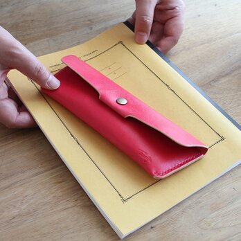 ペンケース T-66 【ピンク】筆箱 レザー 牛革 本革 皮 コンパクト スリム レザーペンケースの画像
