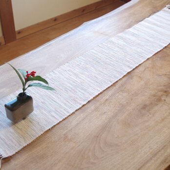 やさしい白　裂き織り　木綿　テーブルセンターの画像