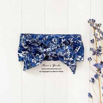 おしゃれな イタリア製 リネン ペイズリー 青 x グレー  夏 保冷剤 冬 カイロ ネッククーラー スカーフの画像