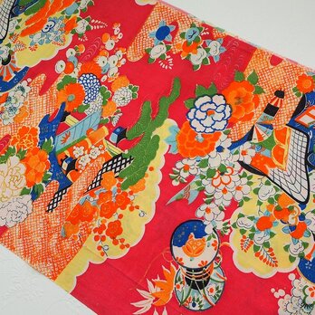 s0064b　御所解き文様  130cm 正絹 / 古布 古裂 古布リメイク japanese fablic silkの画像