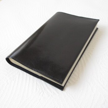 新書サイズ、コミック対応・ブラック・ゴートスキン・一枚革のブックカバー・0520の画像