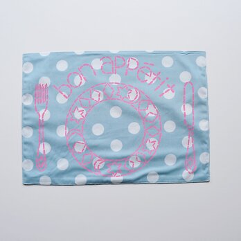 ランチョンマット　新色 ドットブルーピンク「bon appetit」入園入学グッズ・お習い事に　名入れ無料　　　　の画像